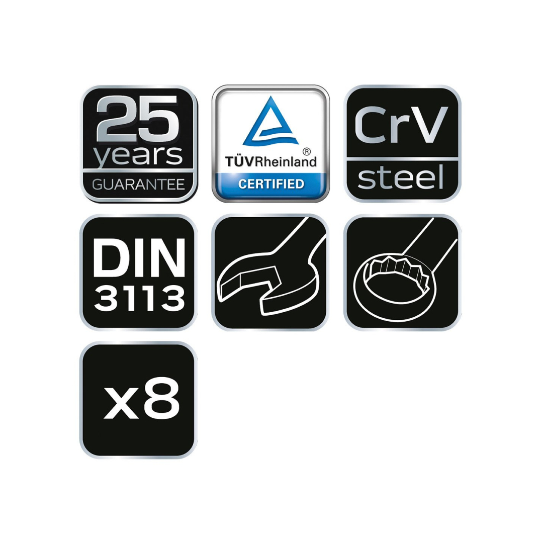 Trumpų kombinuotu raktų rinkinys 8-19mm, 8vnt. 6