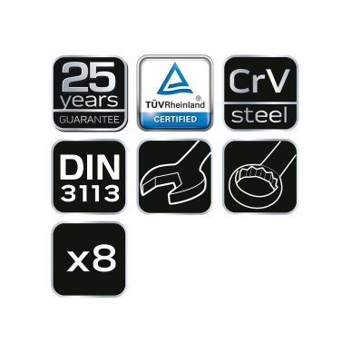 Trumpų kombinuotu raktų rinkinys 8-19mm, 8vnt. 6 Trumpų kombinuotu raktų rinkinys 8-19mm, 8vnt. 6