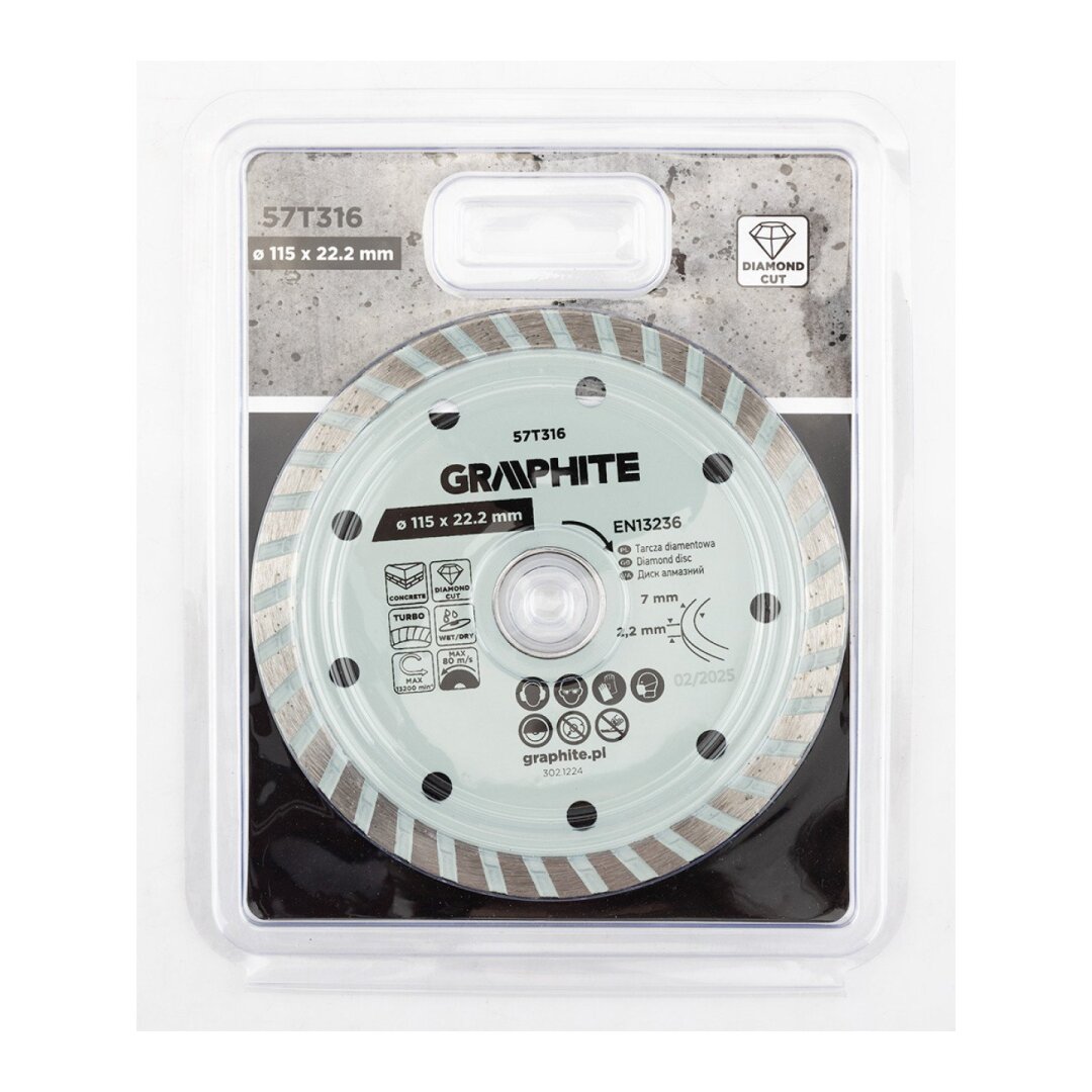 Turbo pjovimo deimantinis diskas, 115 x 22,22 mm, sausam ir šlapiam pjovimui 1