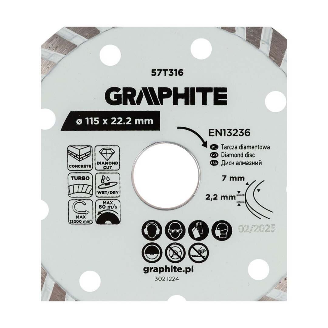 Turbo pjovimo deimantinis diskas, 115 x 22,22 mm, sausam ir šlapiam pjovimui 3