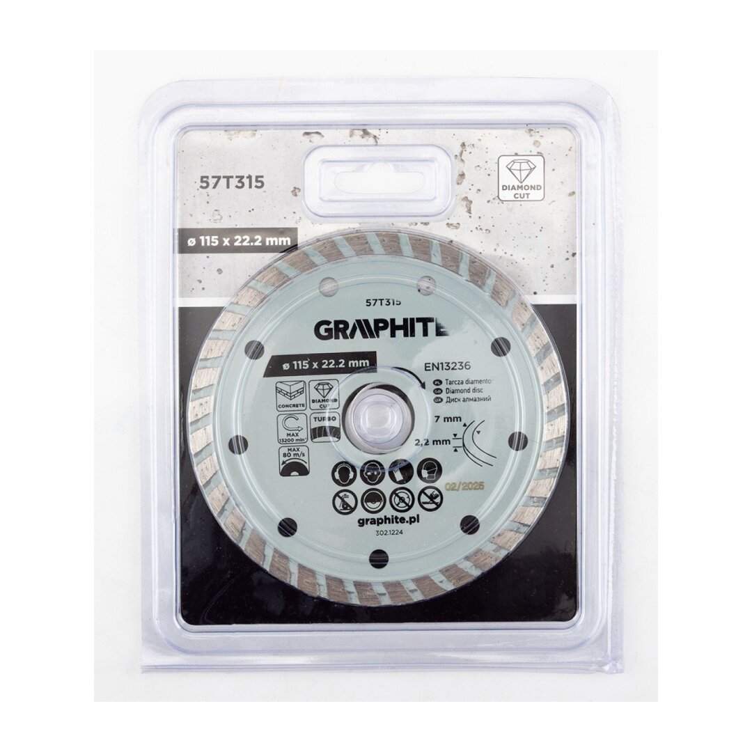 Turbo pjovimo deimantinis diskas, 115 x 22,22 mm, sausam pjovimui 1