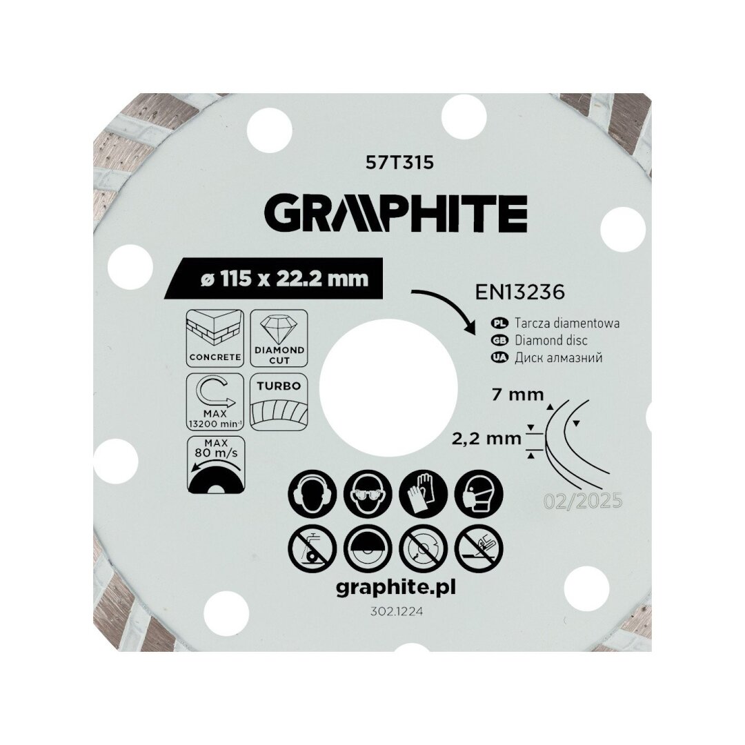Turbo pjovimo deimantinis diskas, 115 x 22,22 mm, sausam pjovimui 3