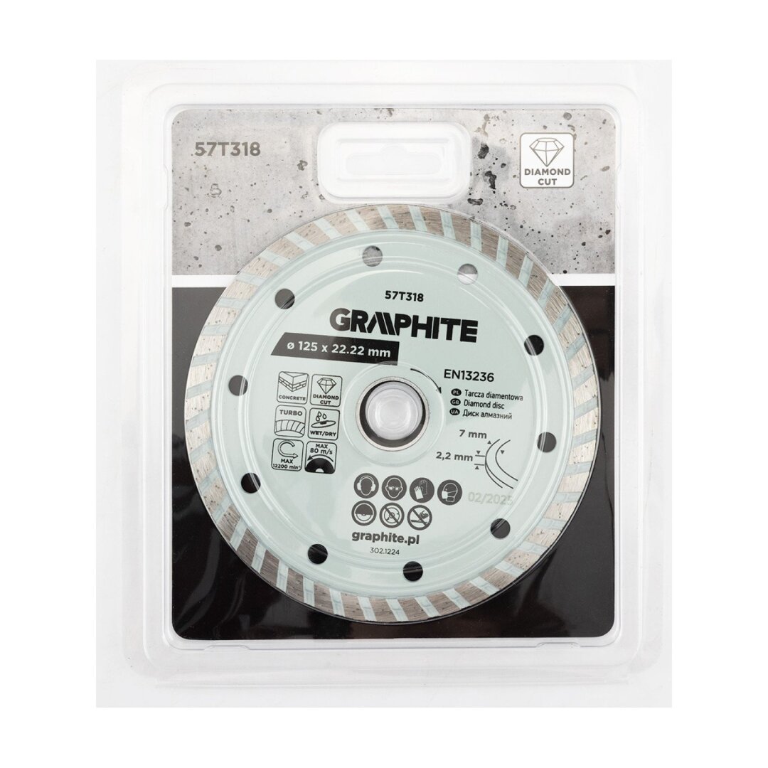 Turbo pjovimo deimantinis diskas, 125 x 22,22 mm, sausam ir šlapiam pjovimui 1