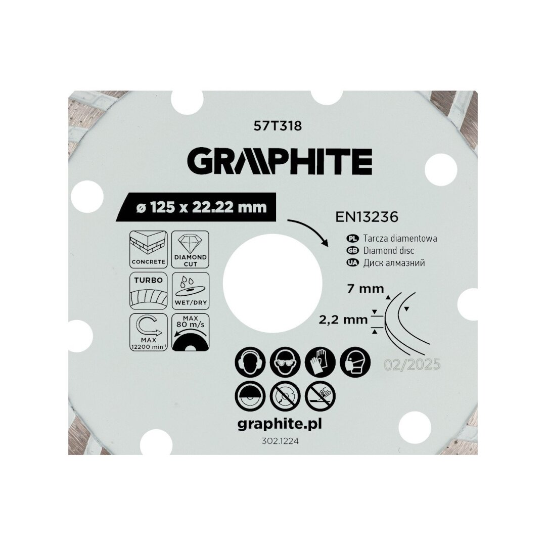 Turbo pjovimo deimantinis diskas, 125 x 22,22 mm, sausam ir šlapiam pjovimui 3