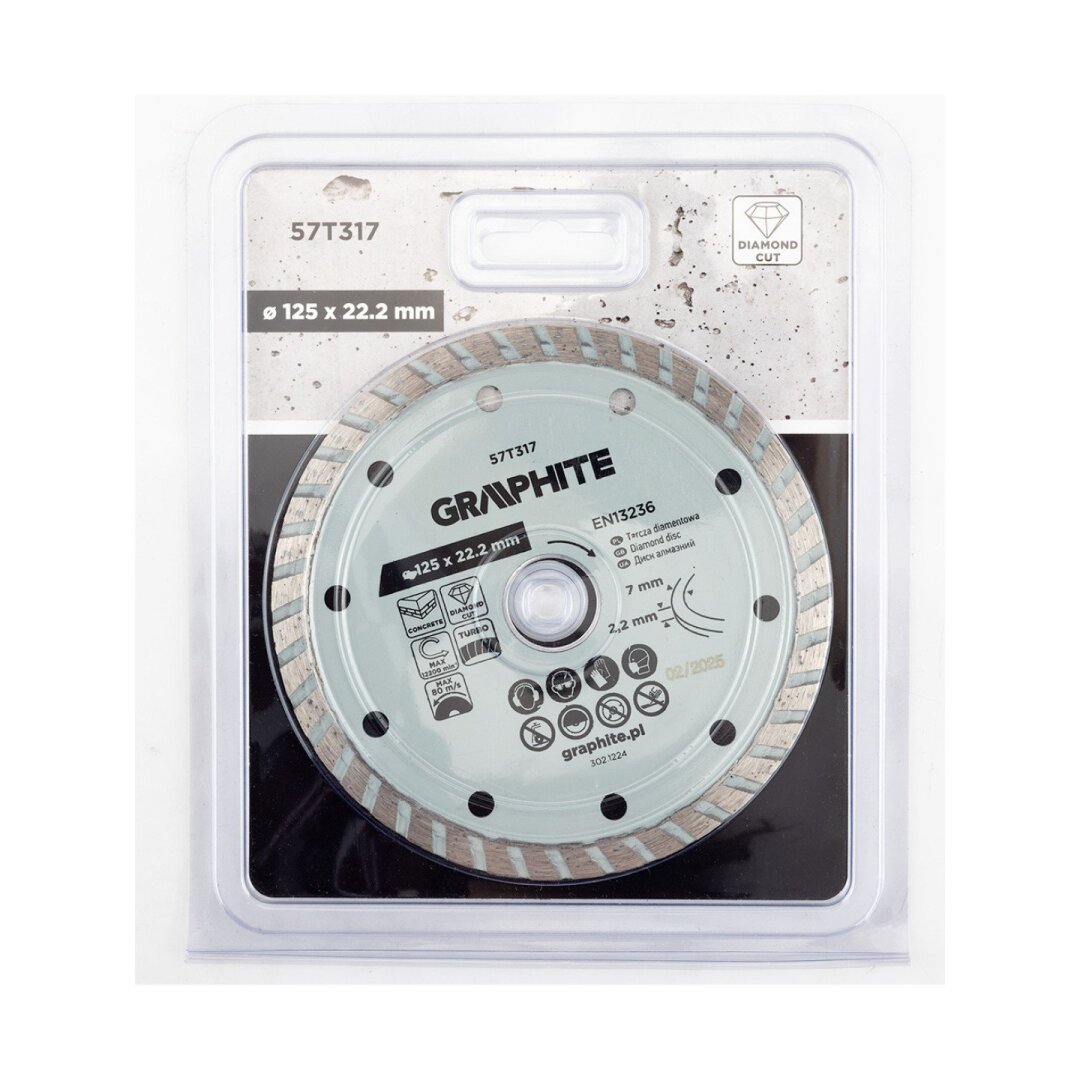 Turbo pjovimo deimantinis diskas, 125 x 22,22 mm, sausam pjovimui 1