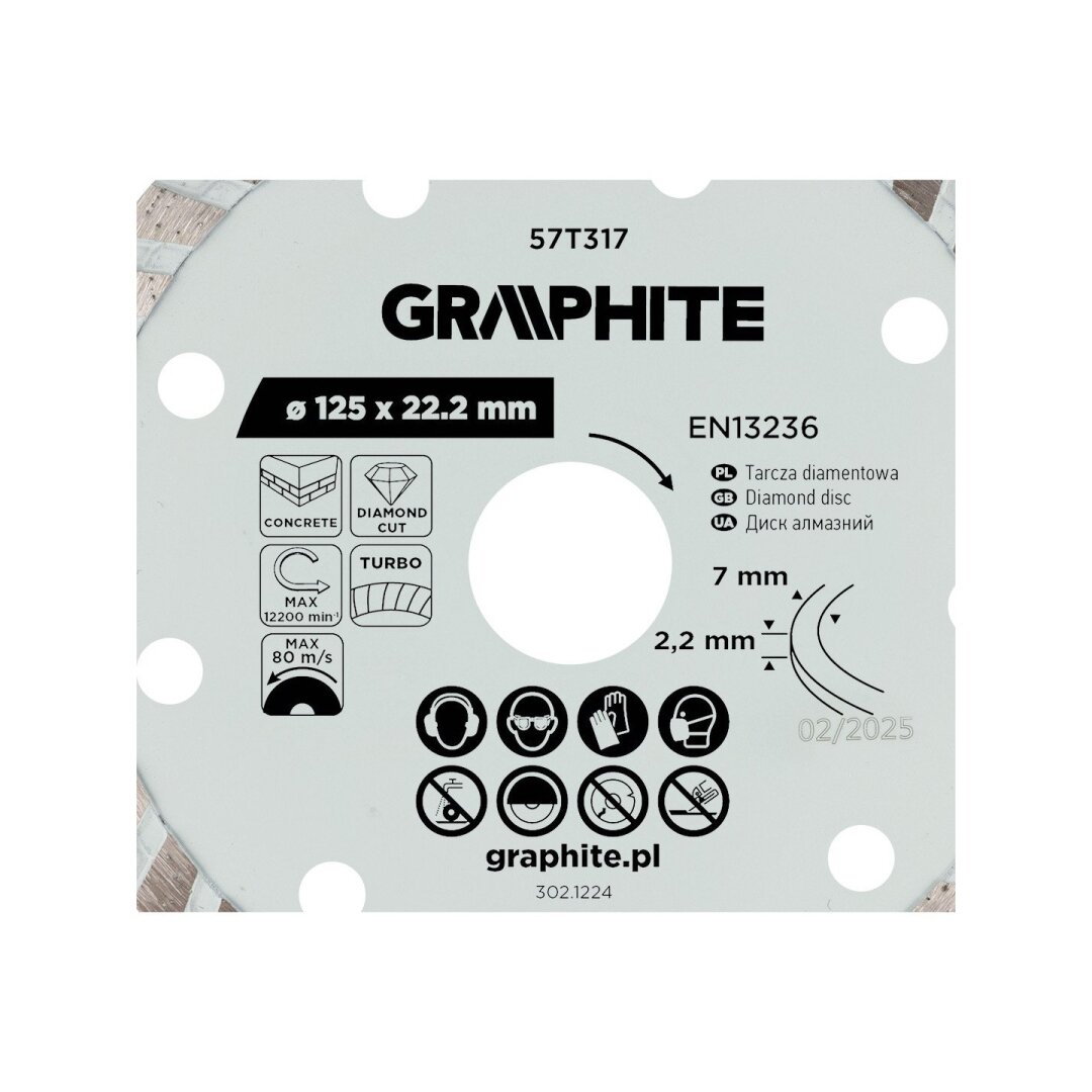 Turbo pjovimo deimantinis diskas, 125 x 22,22 mm, sausam pjovimui 3