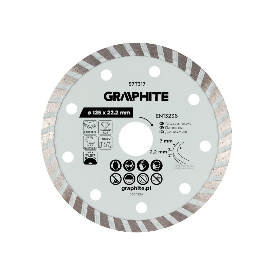 Turbo pjovimo deimantinis diskas, 125 x 22,22 mm, sausam pjovimui