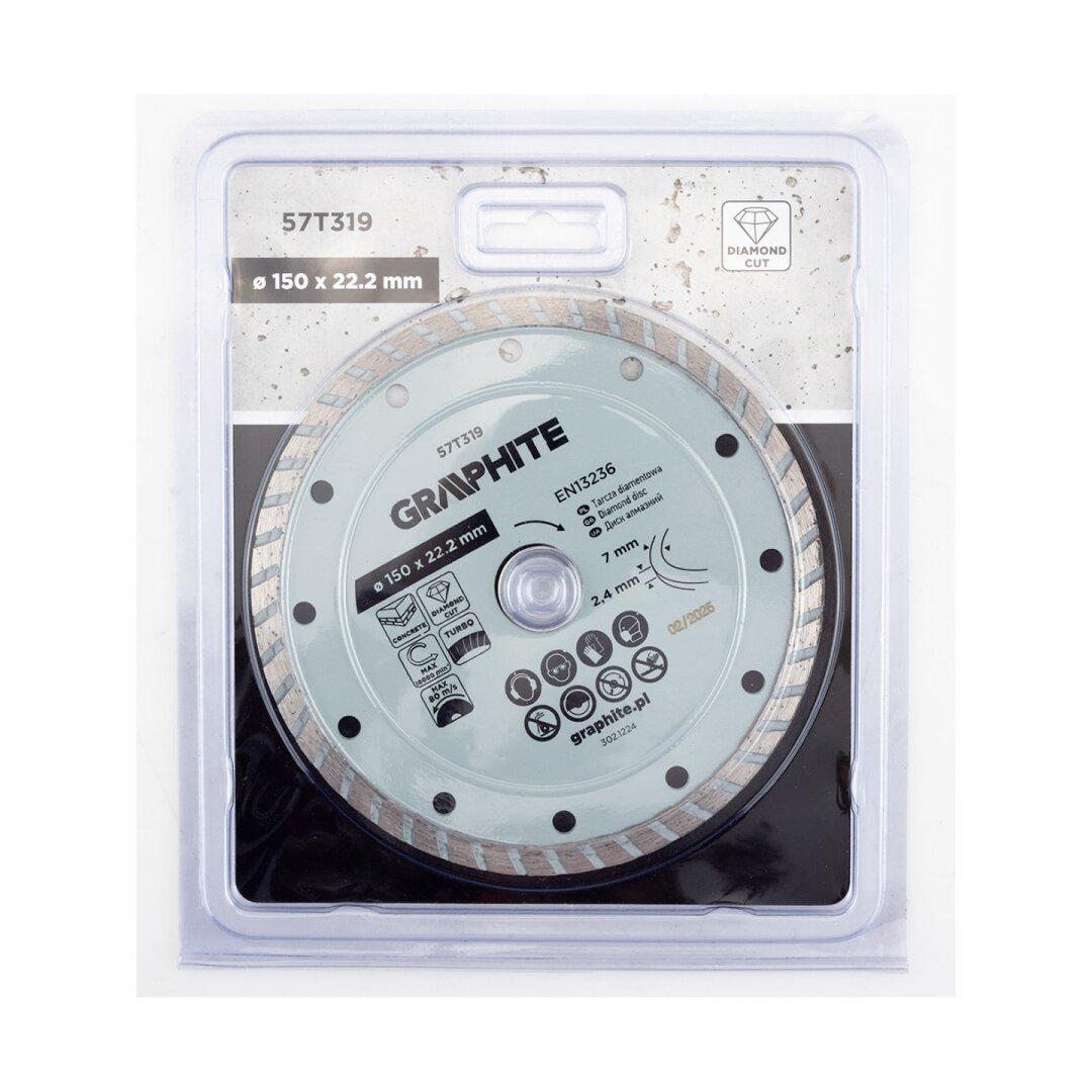 Turbo pjovimo deimantinis diskas, 150 x 22,22 mm, sausam pjovimui 1