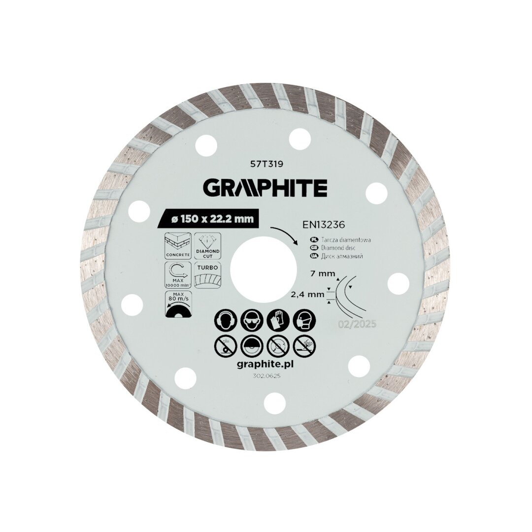 Turbo pjovimo deimantinis diskas, 150 x 22,22 mm, sausam pjovimui