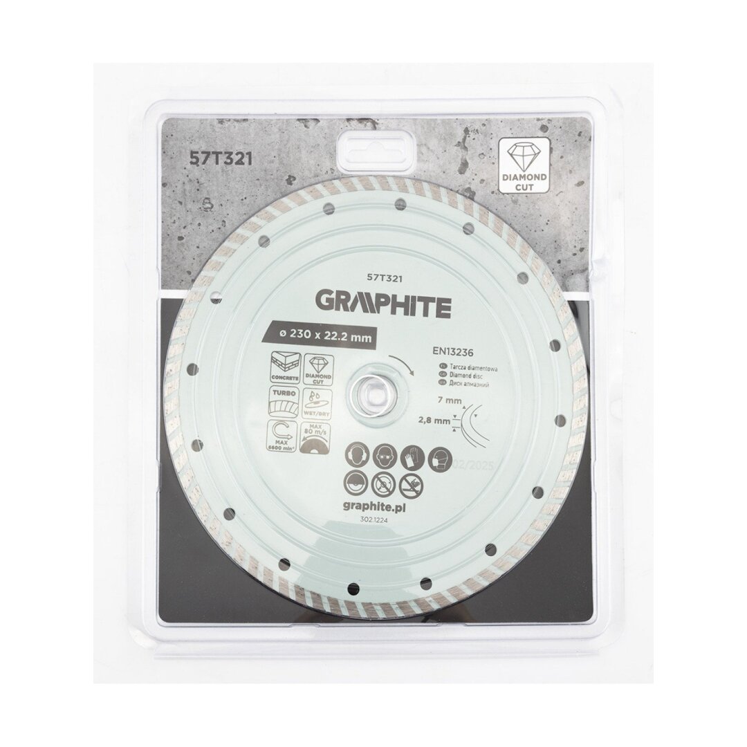 Turbo pjovimo deimantinis diskas, 230 x 22,22 mm, sausam ir šlapiam pjovimui 1