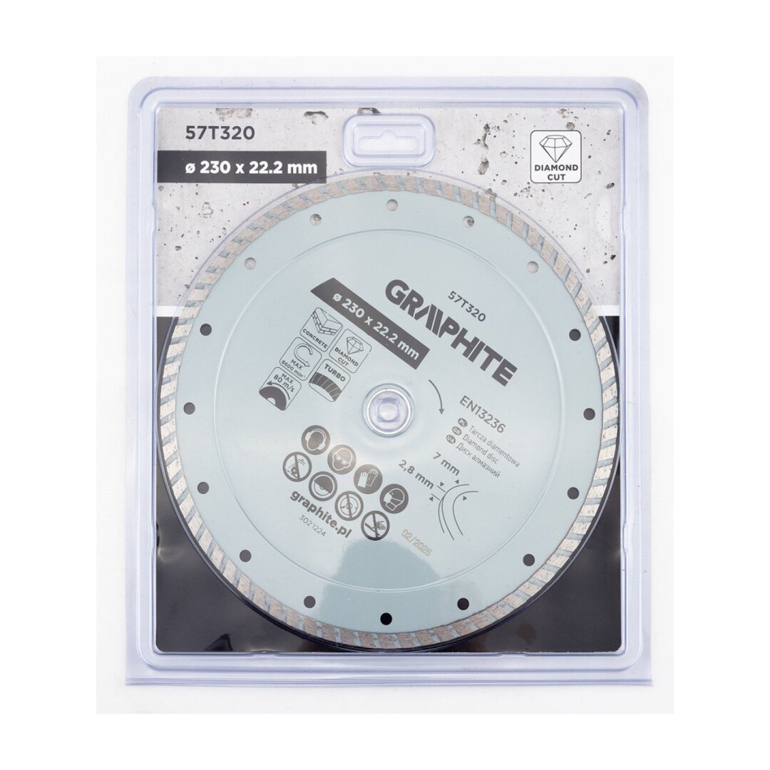 Turbo pjovimo deimantinis diskas, 230 x 22,22 mm, sausam pjovimui 1