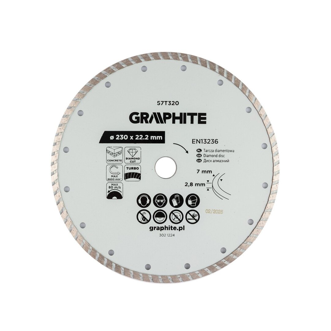 Turbo pjovimo deimantinis diskas, 230 x 22,22 mm, sausam pjovimui