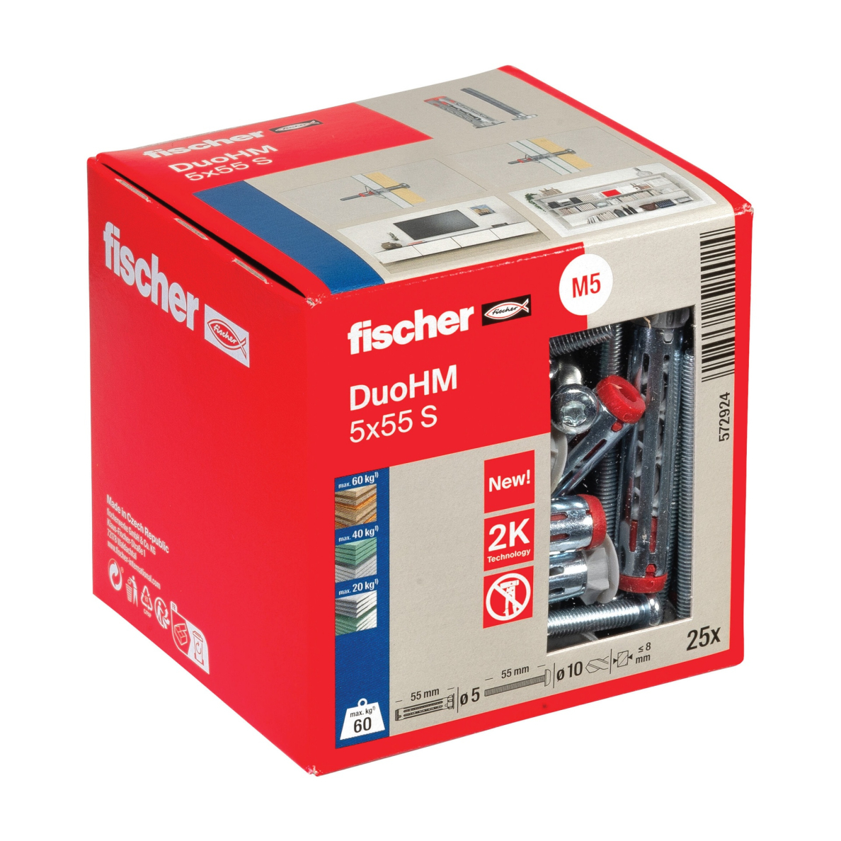 Tuščiavidurių konstrukcijų kaištis DuoHM 5x55 S PH TX, Fischer, 25 vnt. 1