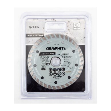 Turbo pjovimo deimantinis diskas, 115 x 22,22 mm, sausam pjovimui 1 Turbo pjovimo deimantinis diskas, 115 x 22,22 mm, sausam pjovimui 1