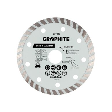 Turbo pjovimo deimantinis diskas, 115 x 22,22 mm, sausam pjovimui