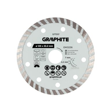 Turbo pjovimo deimantinis diskas, 125 x 22,22 mm, sausam pjovimui Turbo pjovimo deimantinis diskas, 125 x 22,22 mm, sausam pjovimui