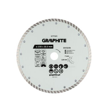 Turbo pjovimo deimantinis diskas, 230 x 22,22 mm, sausam ir šlapiam pjovimui Turbo pjovimo deimantinis diskas, 230 x 22,22 mm, sausam ir šlapiam pjovimui