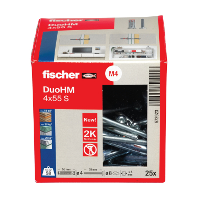 Tuščiavidurių konstrukcijų kaištis DuoHM 4x55 S PH TX, Fischer, 25 vnt. 2 Tuščiavidurių konstrukcijų kaištis DuoHM 4x55 S PH TX, Fischer, 25 vnt. 2