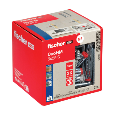 Tuščiavidurių konstrukcijų kaištis DuoHM 5x55 S PH TX, Fischer, 25 vnt. 1 Tuščiavidurių konstrukcijų kaištis DuoHM 5x55 S PH TX, Fischer, 25 vnt. 1