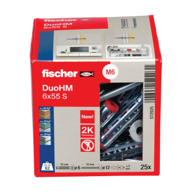 Tuščiavidurių konstrukcijų kaištis DuoHM 6x55 S PH TX, Fischer, 25 vnt. 2 Tuščiavidurių konstrukcijų kaištis DuoHM 6x55 S PH TX, Fischer, 25 vnt. 2