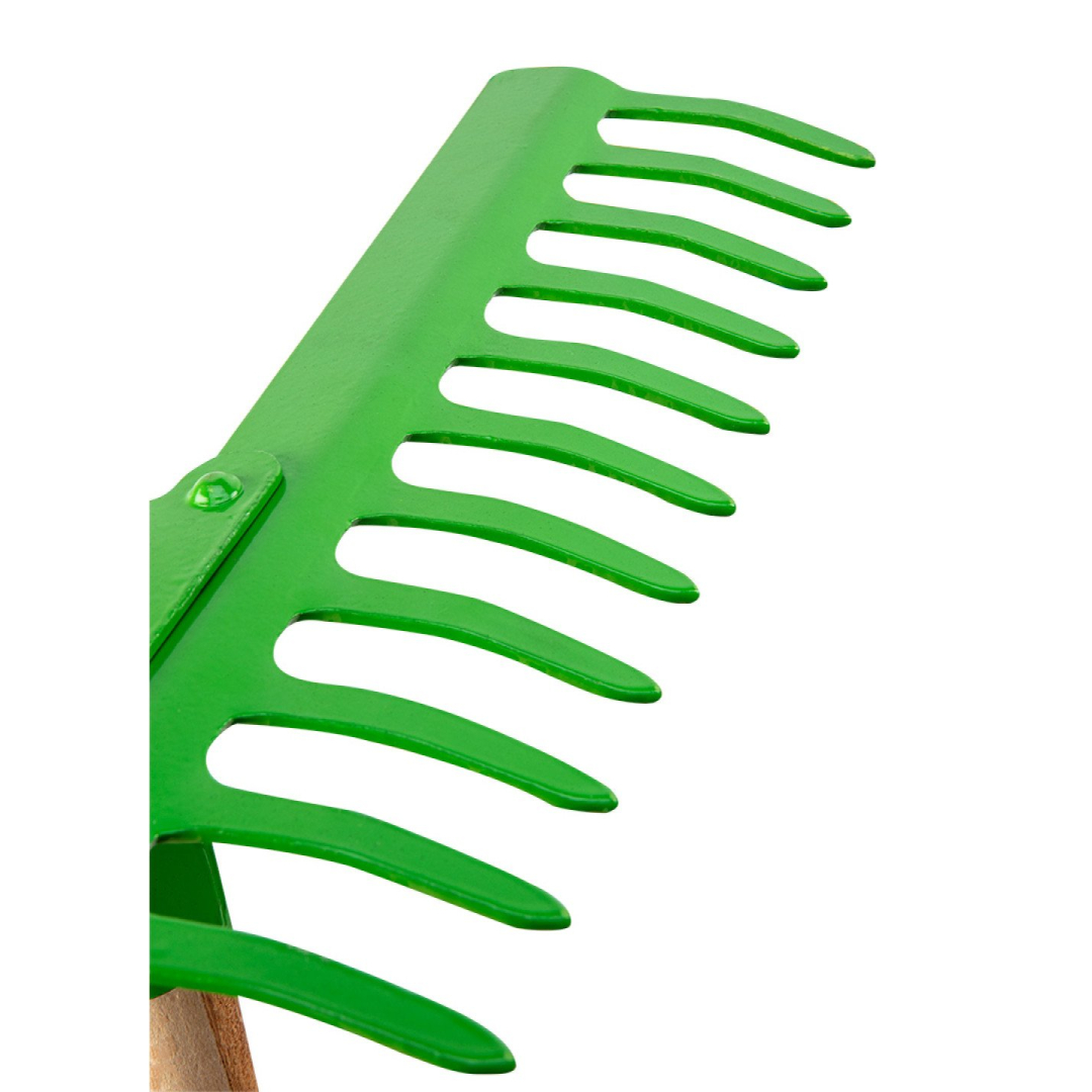 Universalus grėblys, 16 dantų. Su kniedyta galvute, medine rankena. 8