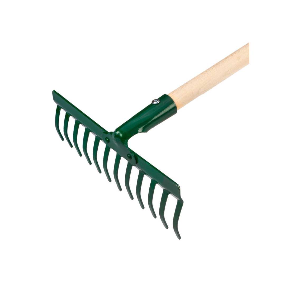 Universalus tiesus grėblys, 12 dantų, kniedėmis prikimšta galvutė, medinė rankena 4 Universalus tiesus grėblys, 12 dantų, kniedėmis prikimšta galvutė, medinė rankena 4