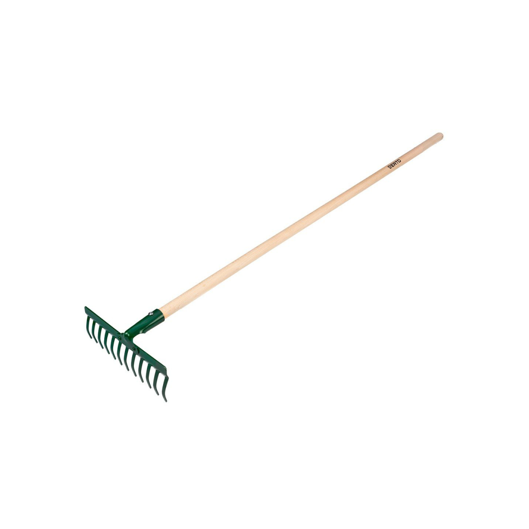 Universalus tiesus grėblys, 12 dantų, kniedėmis prikimšta galvutė, medinė rankena Universalus tiesus grėblys, 12 dantų, kniedėmis prikimšta galvutė, medinė rankena