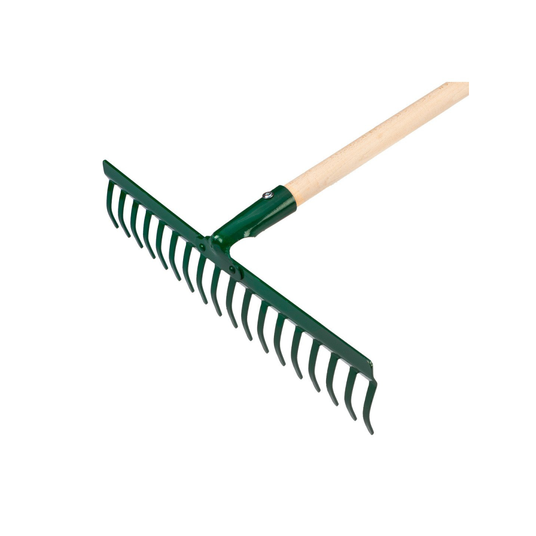 Universalus tiesus grėblys, 18 dantų, kniedyta galvutė, medinė rankena 4