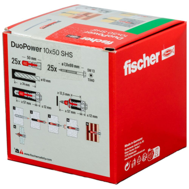 Universalus dvikomponentis kaištis DuoPower 10 x 50 S, FISCHER, 25 vnt. 2