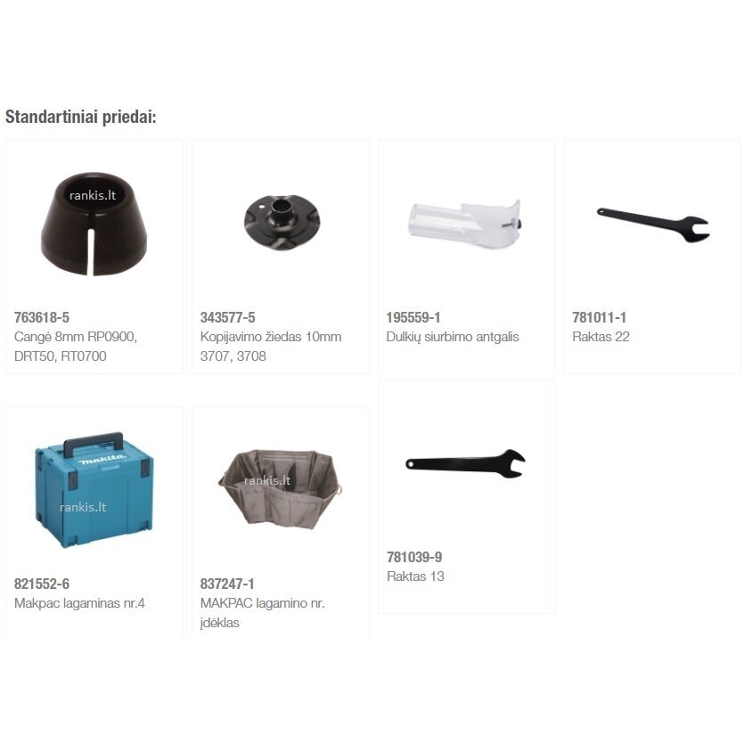 Universali freza su priedais Makita RT0702CJ + lagaminas 3 Universali freza su priedais Makita RT0702CJ + lagaminas 3