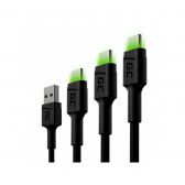 USB kabelių rinkinys Green Cell, 120/200 cm, (greitam krovimui), 3 vnt.
