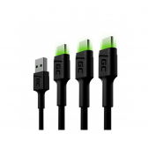USB kabelių rinkinys Green Cell, 120 cm, (greitam krovimui), 3 vnt.