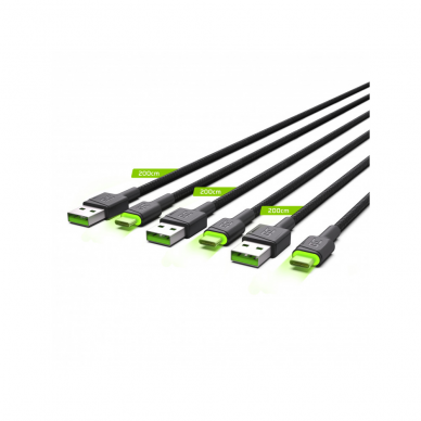 USB kabelių rinkinys Green Cell, 200 cm, (greitam krovimui), 3 vnt. 1