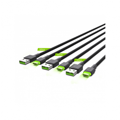 USB kabelių rinkinys Green Cell, 120 cm, (greitam krovimui), 3 vnt. 1