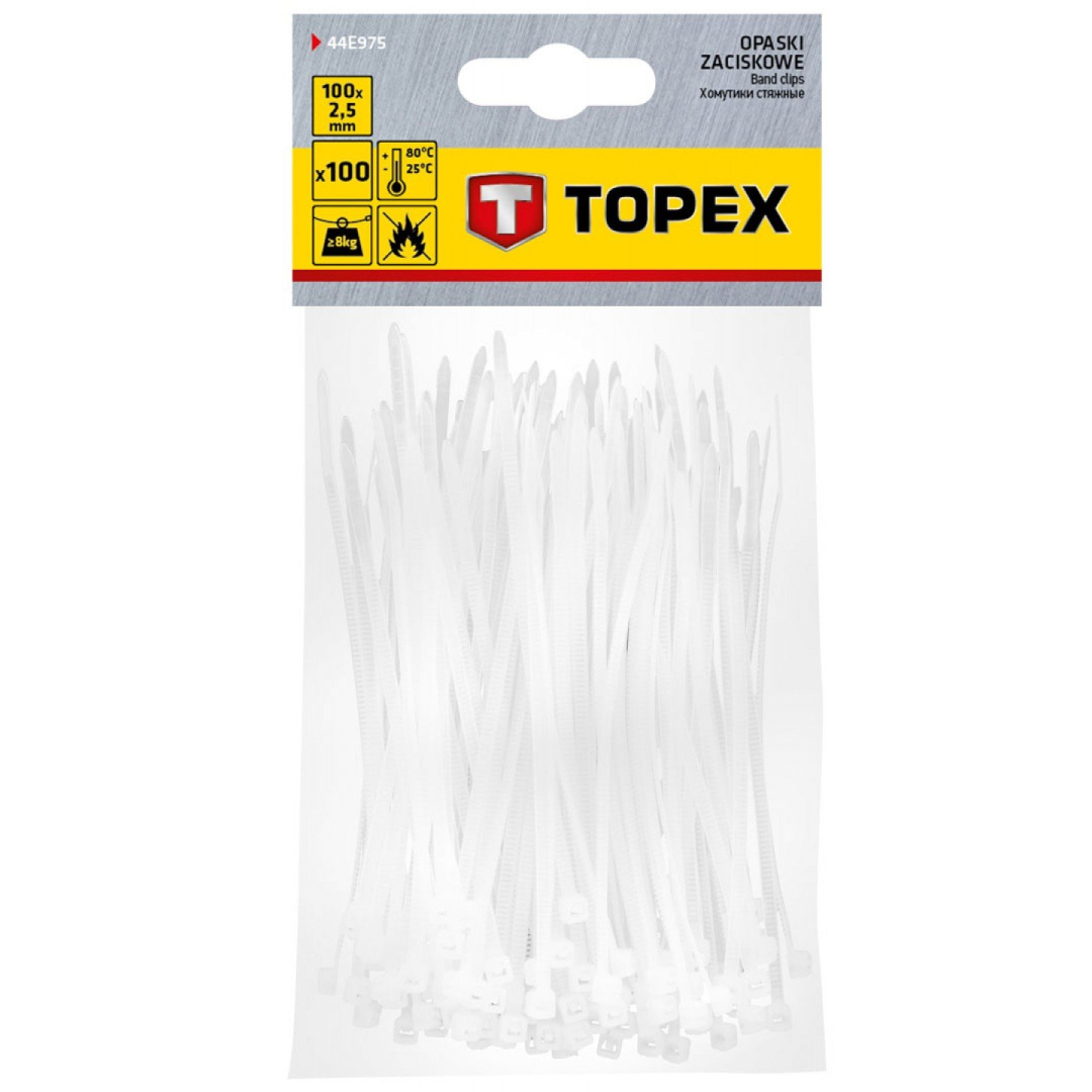 Užveržimo dirželiai 2,5mmx100mm, 100vnt. Balti 2