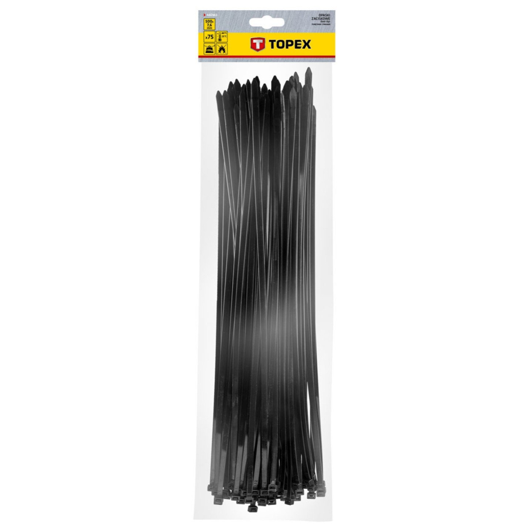 Užveržimo dirželiai 7,6mmx500mm, 75vnt. Juodi 1 Užveržimo dirželiai 7,6mmx500mm, 75vnt. Juodi 1