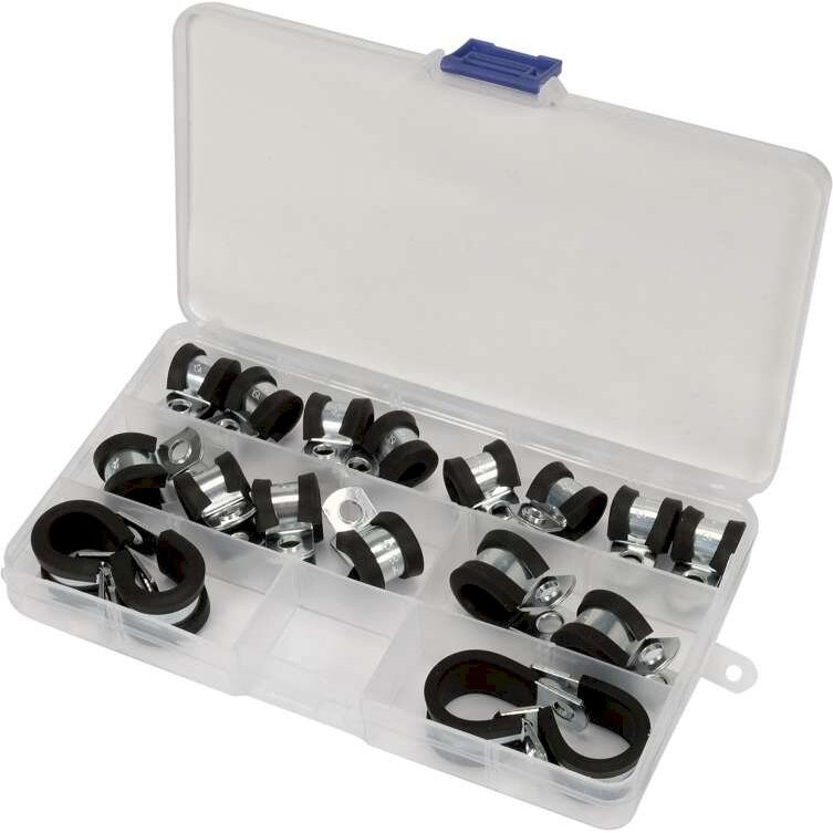 Užspaustukų asortimentas | cinkuotas plienas | gumuoti | Ø 6 - 16 mm | 18 vnt. (YT-067833) Užspaustukų asortimentas | cinkuotas plienas | gumuoti | Ø 6 - 16 mm | 18 vnt. (YT-067833)