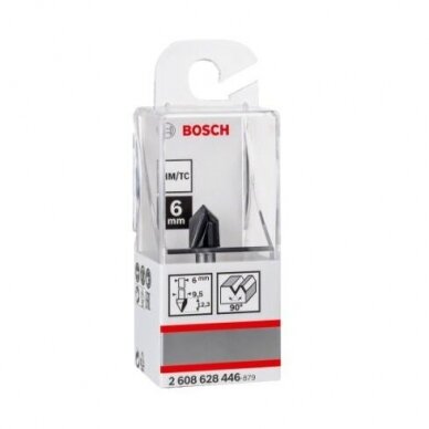 "V" formos freza Bosch, 6/9,5/12,35/45 mm, 90°, 2608628446 1 "V" formos freza Bosch, 6/9,5/12,35/45 mm, 90°, 2608628446 1