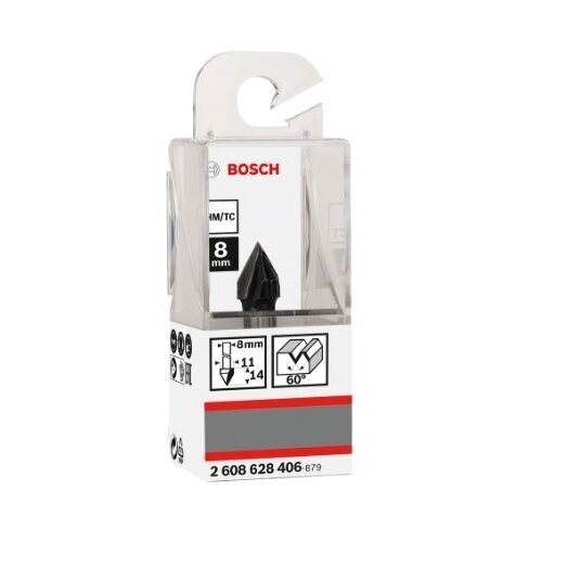 V-tipo griovelių freza Bosch HM 60o, l=14 mm, 2608628406 1 V-tipo griovelių freza Bosch HM 60o, l=14 mm, 2608628406 1