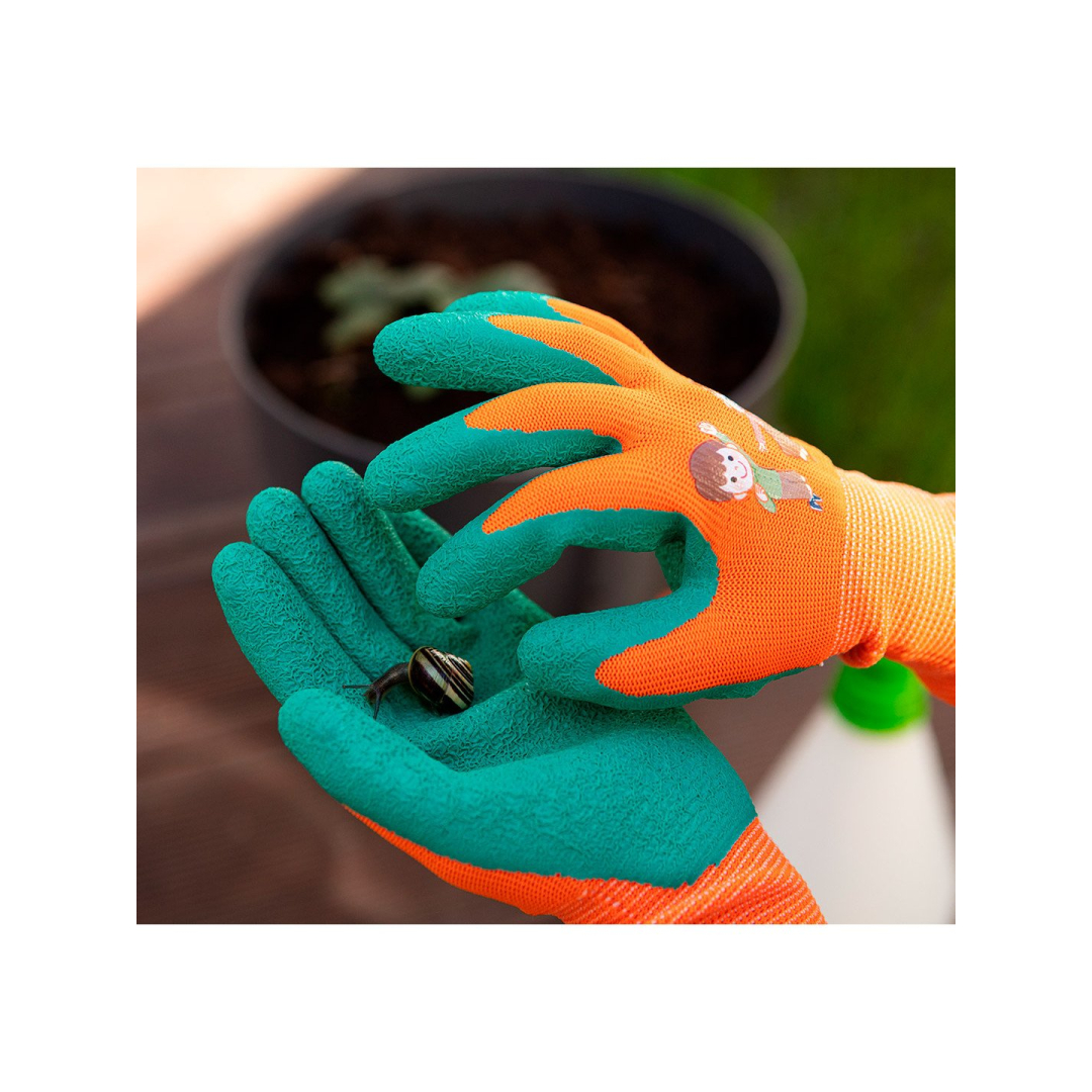 Vaikiškos darbinės pirštinės, poliesteris su latekso apvalkalu, 4 dydis 2