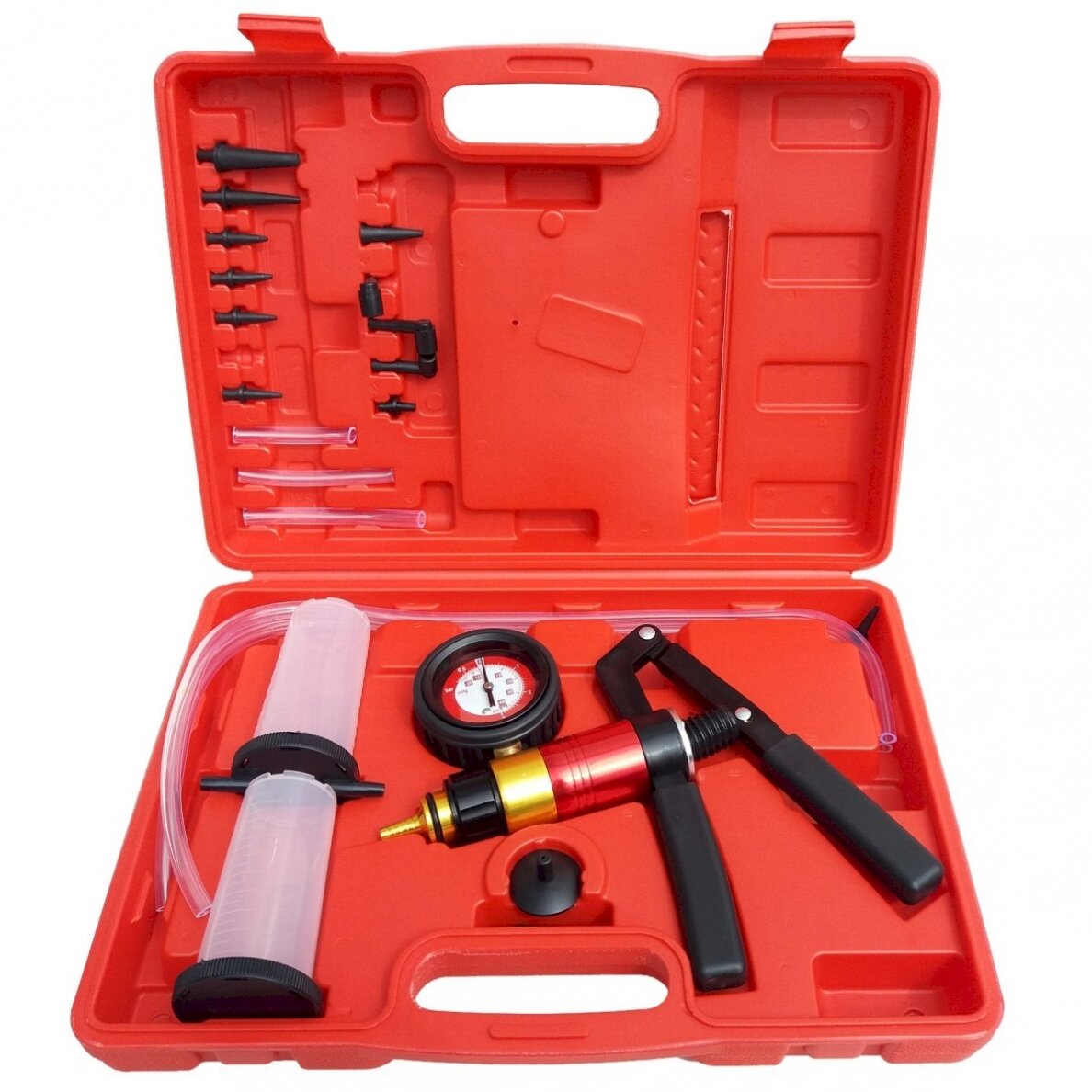 Vakuumo/slėgio matuoklis stabdžių skysčio nuorinimui | dvigubo veikimo (HS-A998B) Vakuumo/slėgio matuoklis stabdžių skysčio nuorinimui | dvigubo veikimo (HS-A998B)