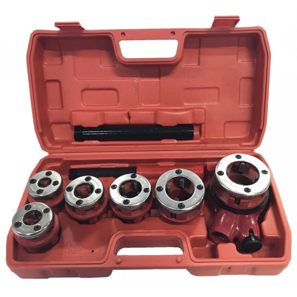 Vamzdinių sriegpjovių rinkinys su terkšle | 1/4"-1,1/4" | 6 vnt. (EQ-7630) Vamzdinių sriegpjovių rinkinys su terkšle | 1/4"-1,1/4" | 6 vnt. (EQ-7630)