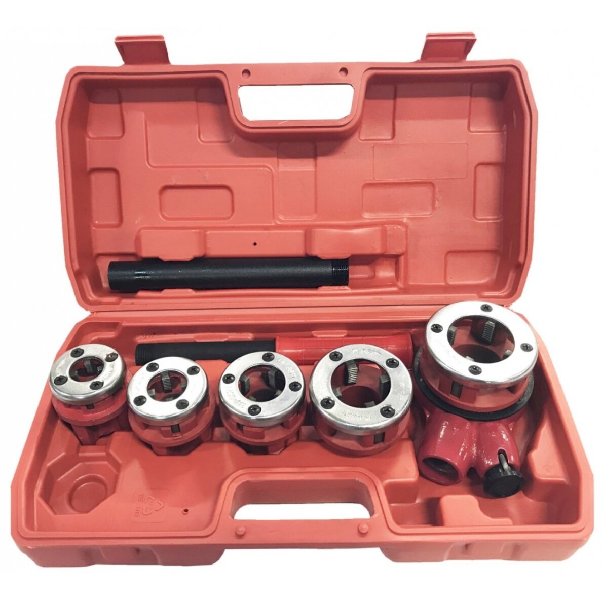 Vamzdinių sriegpjovių rinkinys su terkšle | 3/8"- 1 1/4" | 5 vnt. (EQ-7629) Vamzdinių sriegpjovių rinkinys su terkšle | 3/8"- 1 1/4" | 5 vnt. (EQ-7629)