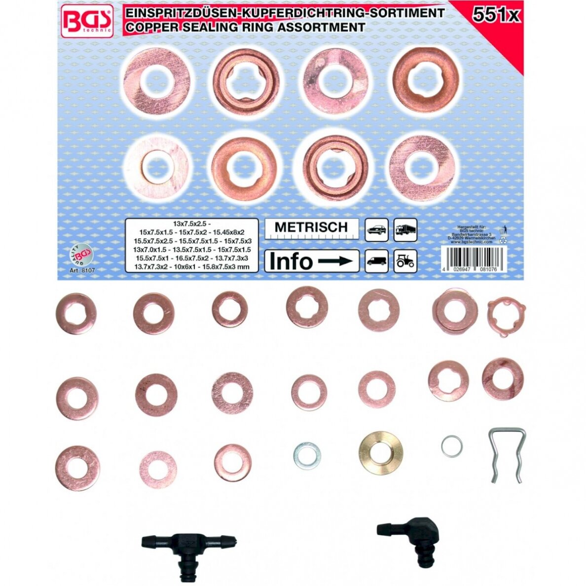 Varinių tarpinių asortimentas purkštukams | 551 vnt. (8107) Varinių tarpinių asortimentas purkštukams | 551 vnt. (8107)