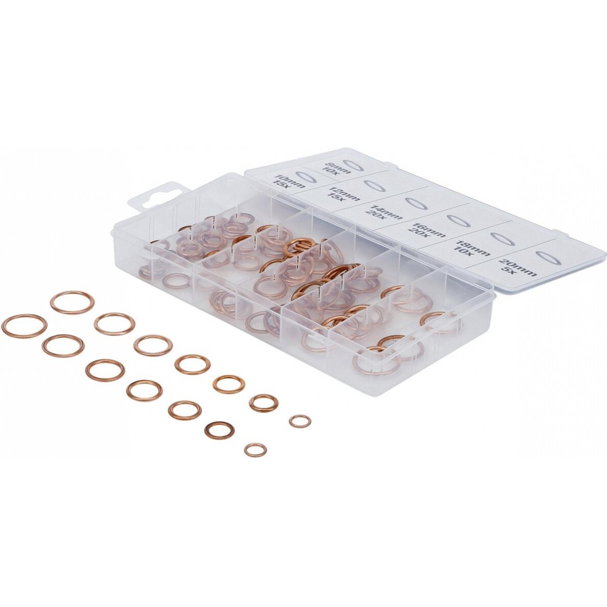 Varinių tarpinių įpresuotų guma rinkinys | Ø 6-20 mm | 95 vnt. (9313) Varinių tarpinių įpresuotų guma rinkinys | Ø 6-20 mm | 95 vnt. (9313)