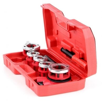 Vamzdinių sriegpjovių rinkinys su terkšle | 3/8"- 1 1/4" | 5 vnt. (55820) Vamzdinių sriegpjovių rinkinys su terkšle | 3/8"- 1 1/4" | 5 vnt. (55820)