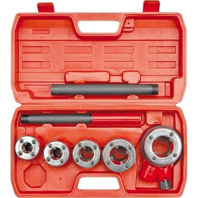 Vamzdinių sriegpjovių rinkinys su terkšle | 3/8"- 1 1/4" | 5 vnt. (55820) 1 Vamzdinių sriegpjovių rinkinys su terkšle | 3/8"- 1 1/4" | 5 vnt. (55820) 1