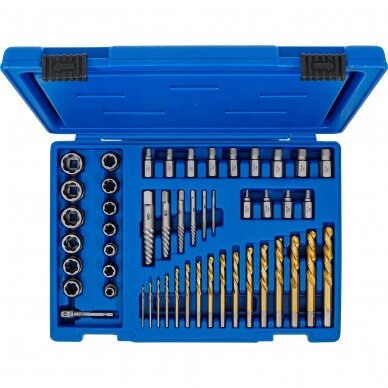 Varžtų ir veržlių ištraukimo rinkinys su kairiojo pjovimo grąžto komplektu | 2 - 18 mm | 49 vnt. (70329) 2 Varžtų ir veržlių ištraukimo rinkinys su kairiojo pjovimo grąžto komplektu | 2 - 18 mm | 49 vnt. (70329) 2