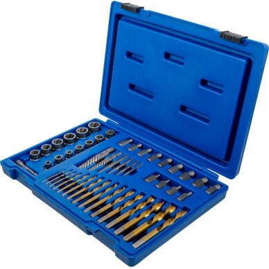 Varžtų ir veržlių ištraukimo rinkinys su kairiojo pjovimo grąžto komplektu | 2 - 18 mm | 49 vnt. (70329) Varžtų ir veržlių ištraukimo rinkinys su kairiojo pjovimo grąžto komplektu | 2 - 18 mm | 49 vnt. (70329)