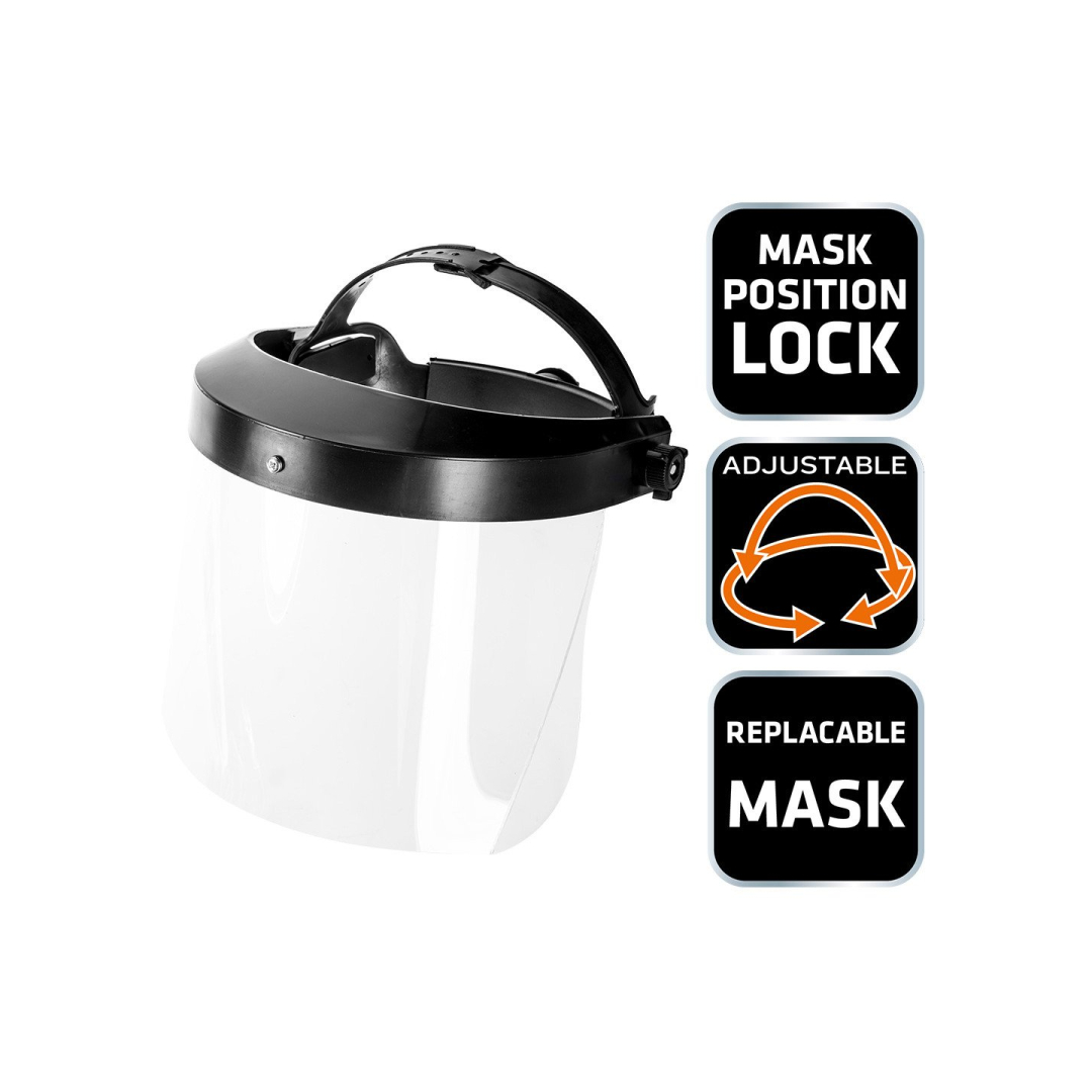 Veido skydelis, 1 mm storio (keičiamas apsauginis stiklas) 8 Veido skydelis, 1 mm storio (keičiamas apsauginis stiklas) 8